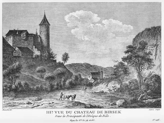IIIa Veduta del castello di Birseck nel Principato-Vescovado di Basilea. Incisione su rame di Jean Danbrun da un disegno di Alexandre